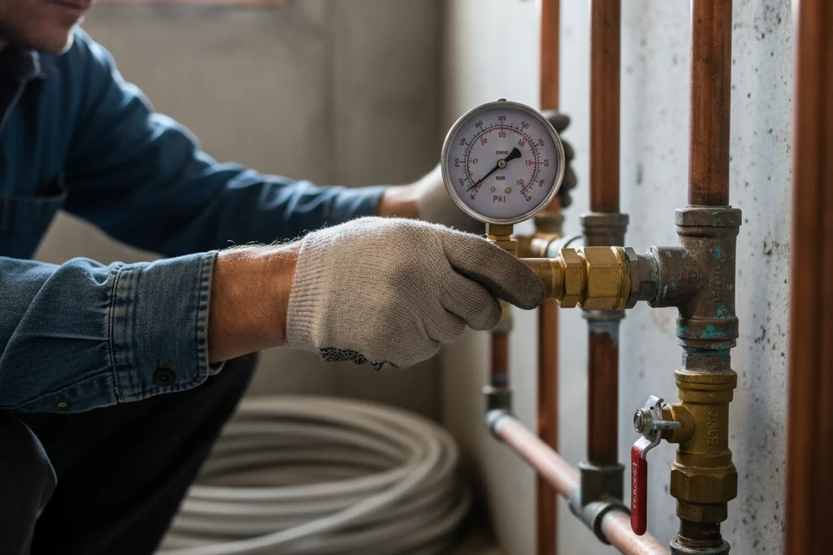 Pressure testing a repaired line during Water Line Repair in Sunset Beach